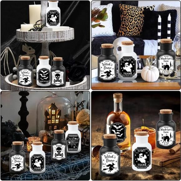 4Pcs Halloween Decor Potion Bottles with Stickers, New in Box - Picture 7 of 7